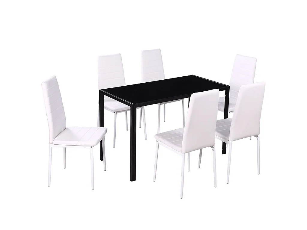 Ensemble de table à manger sept pièces noir et blanc