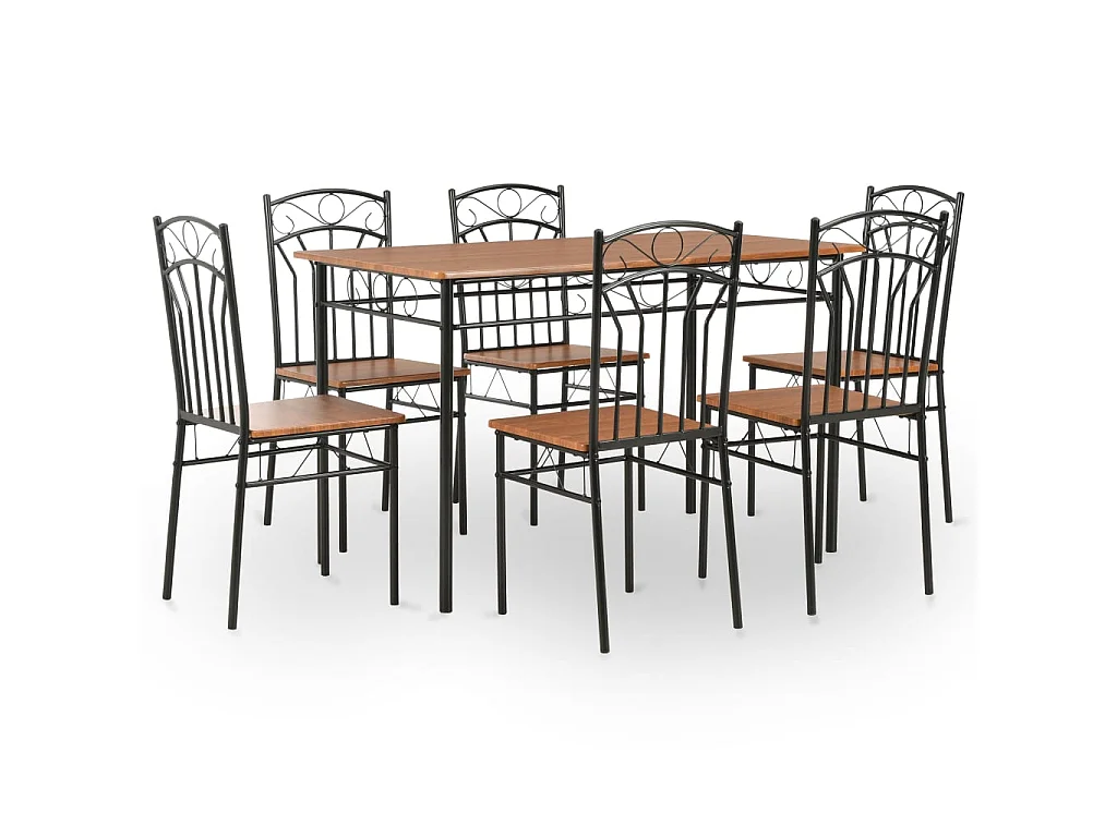 Ensemble de salle à manger 7 pcs MDF et acier Marron