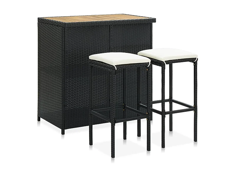 Ensemble de bar 3 pcs Résine tressée Noir 2