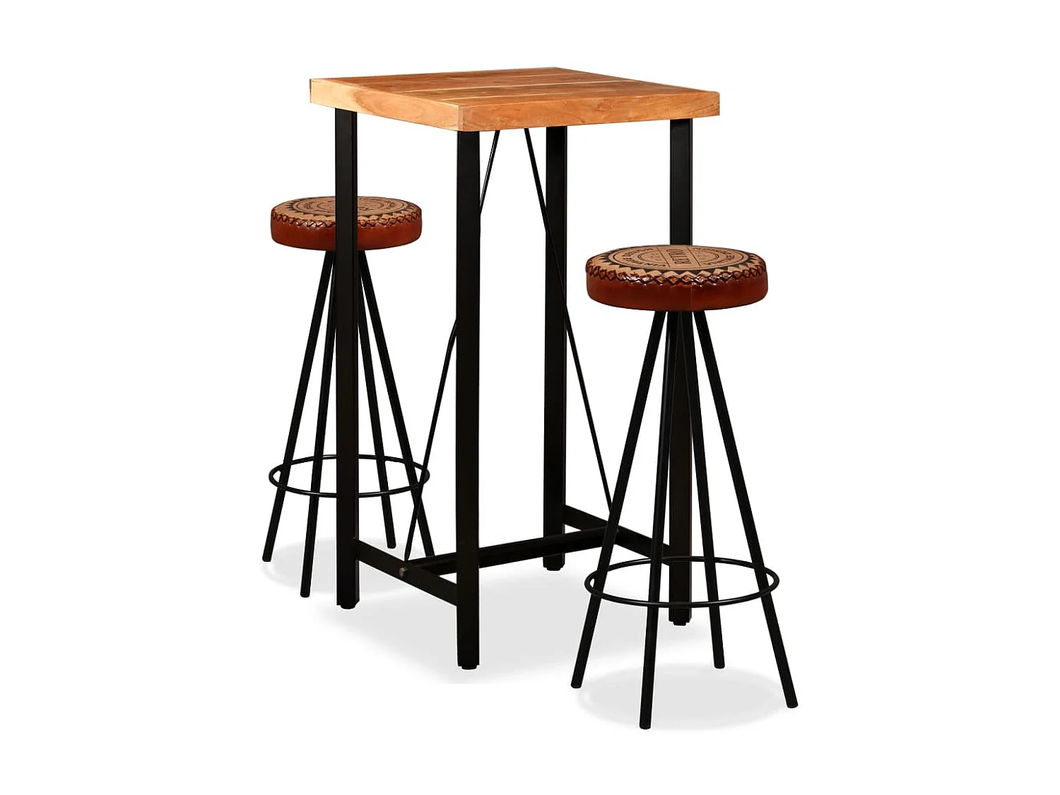 Ensemble de bar 3 pcs Bois d'acacia Cuir véritable et toile