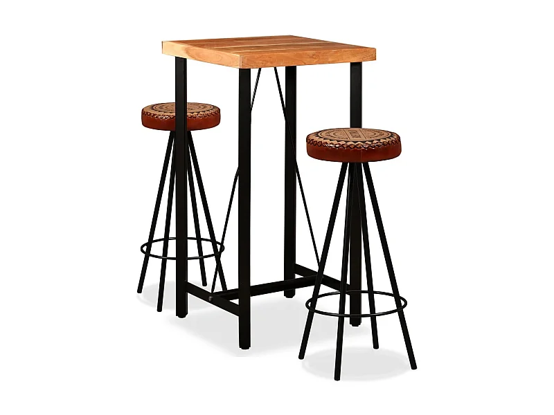 Ensemble de bar 3 pcs Bois d'acacia Cuir véritable et toile