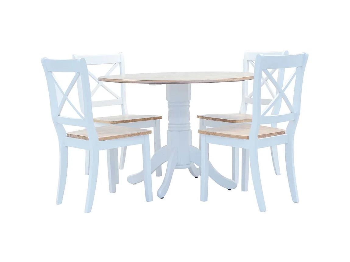 Ensemble de salle à manger 5 pcs Bois d'hévéa Blanc et marron