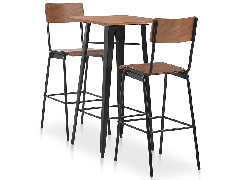 Mobilier de bar 3 pcs Acier Marron Noir