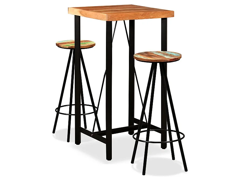 Ensemble de bar 3 pcs Bois d'acacia massif et de récupération