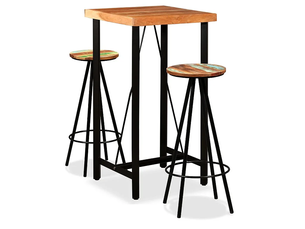 Ensemble de bar 3 pcs Bois d'acacia massif et de récupération