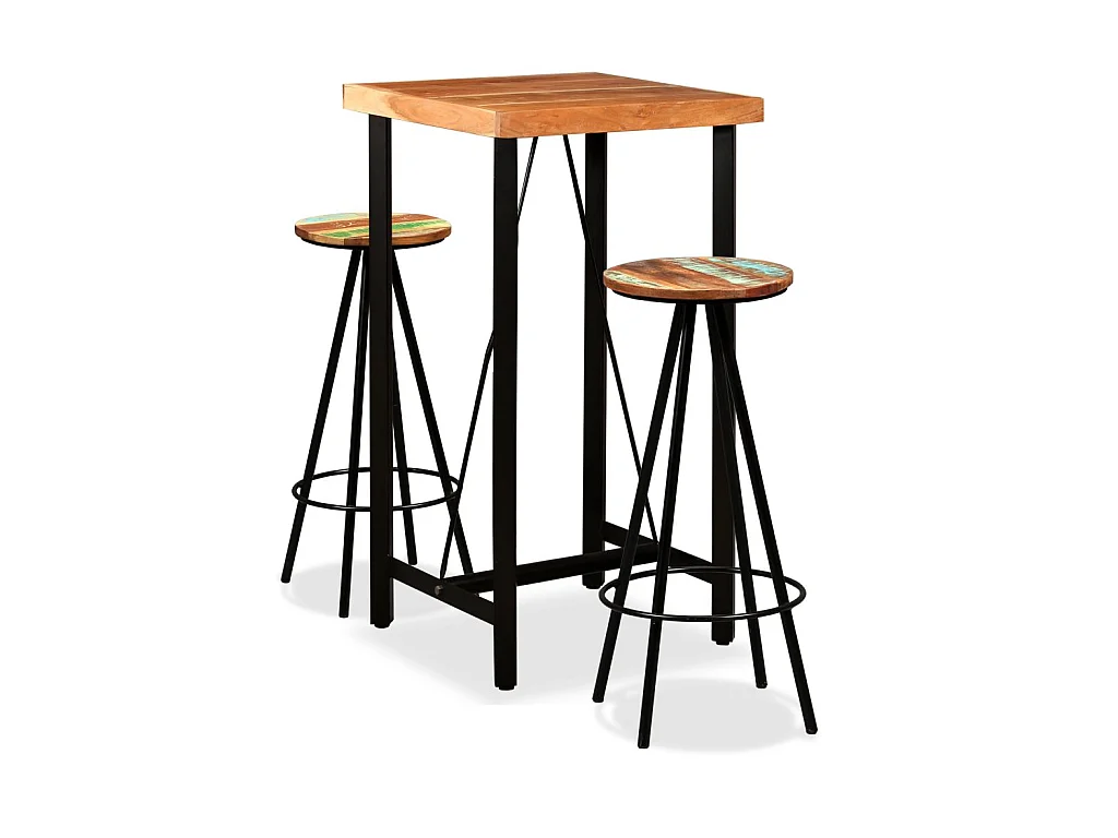 Ensemble de bar 3 pcs Bois d'acacia massif et de récupération