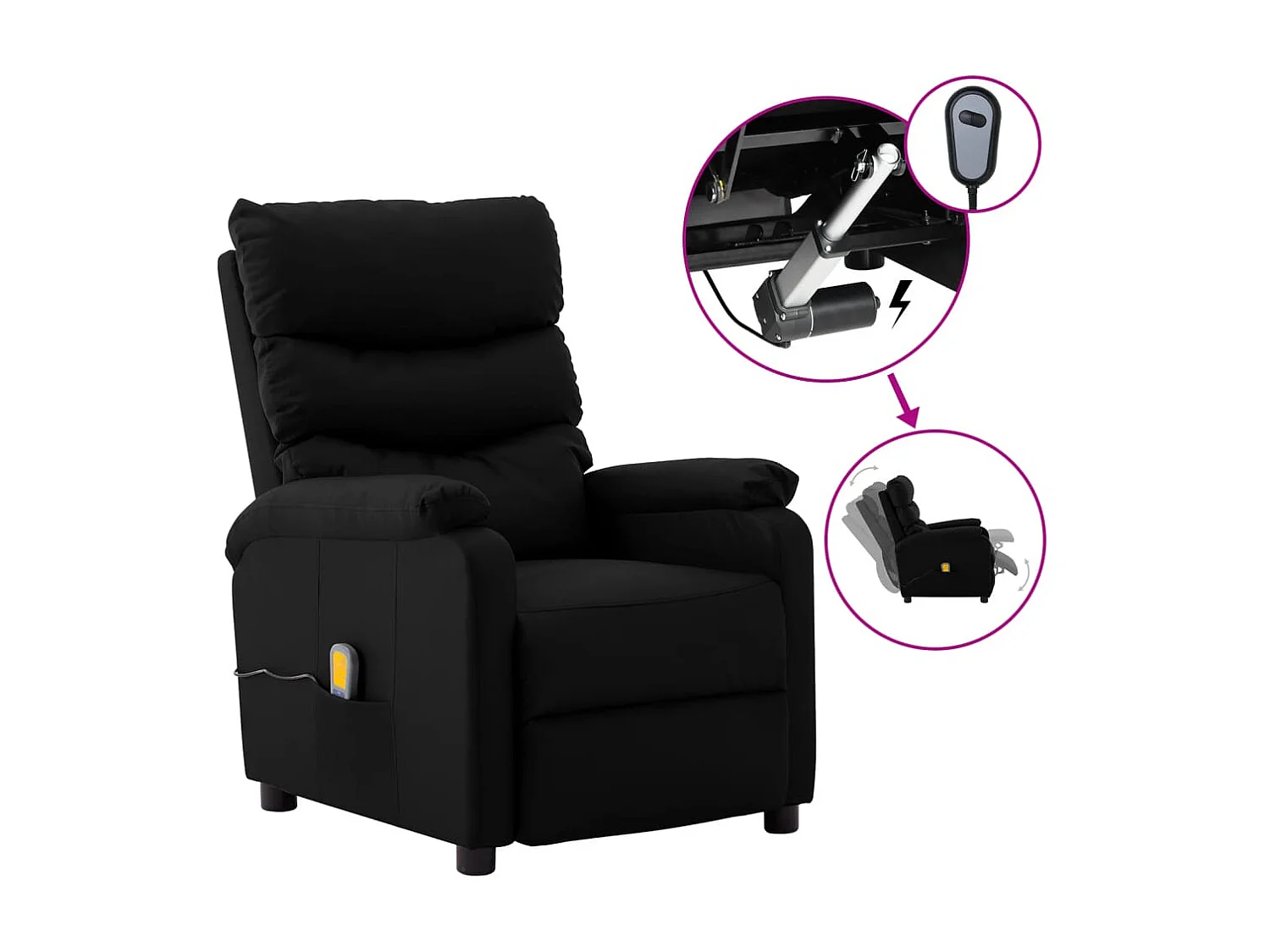 Fauteuil inclinable électrique de massage Noir Similicuir 4
