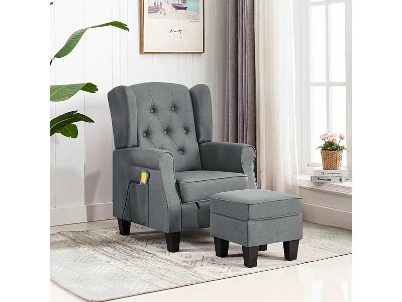Fauteuil de massage avec repose-pied Gris clair Tissu