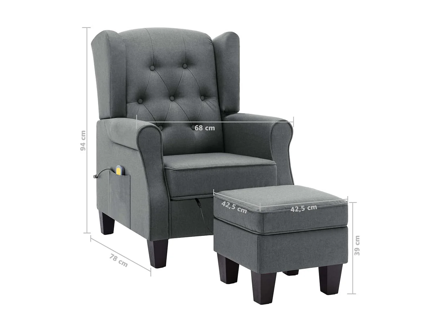 Fauteuil de massage avec repose-pied Gris clair Tissu
