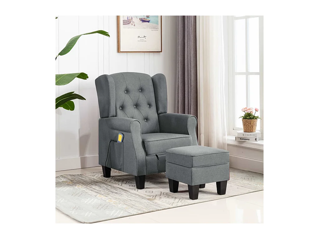 Fauteuil de massage avec repose-pied Gris clair Tissu