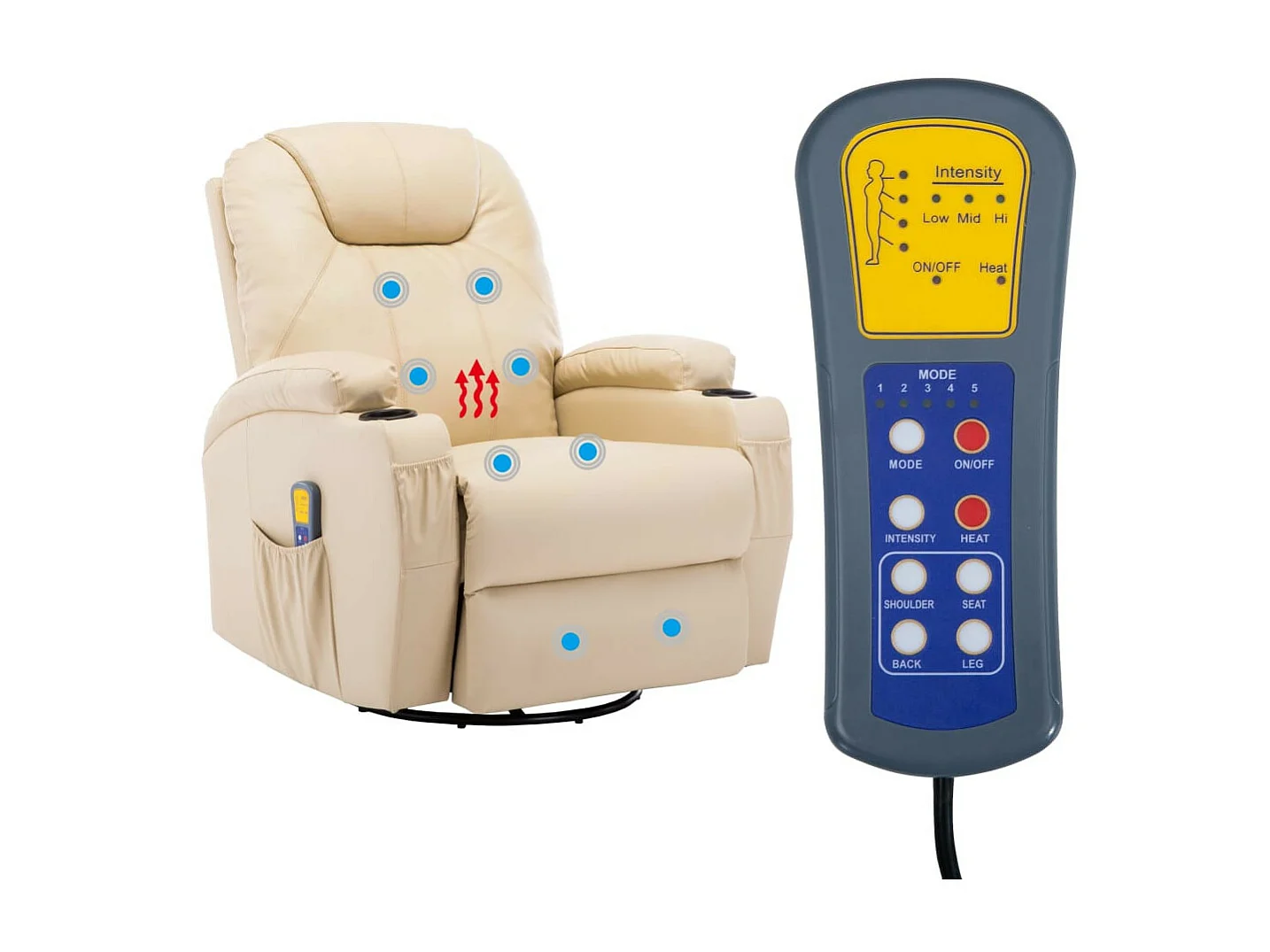 Fauteuil de massage inclinable électrique simili cuir beige Ripau