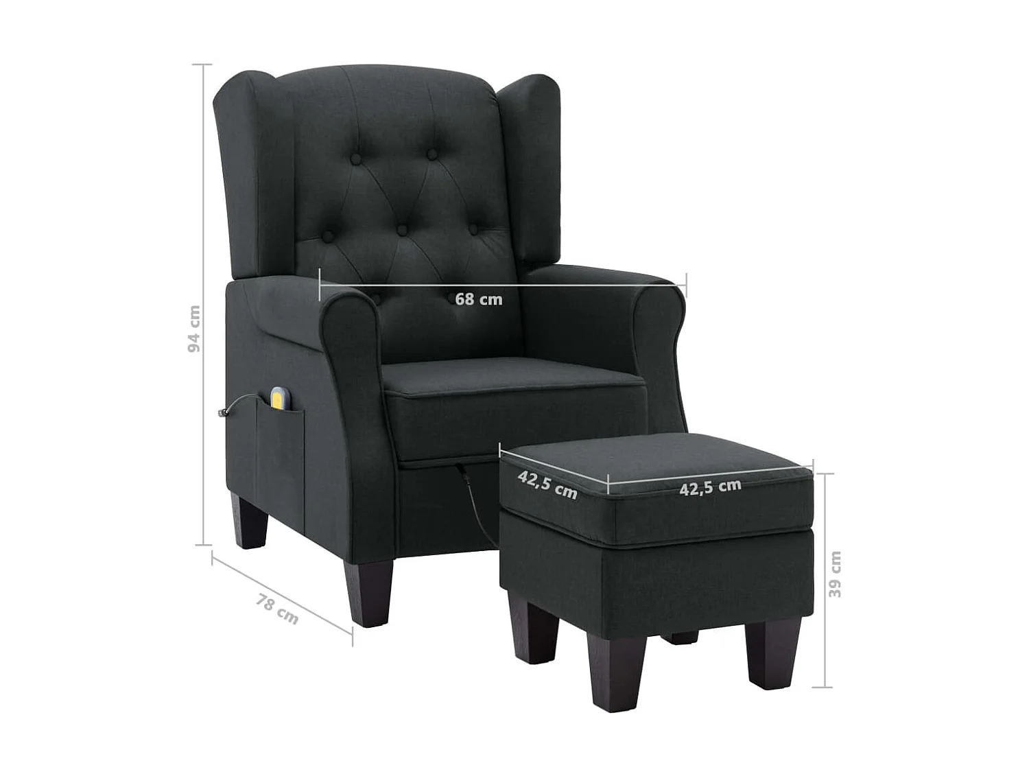 Fauteuil de massage avec repose-pied Gris foncé Tissu 2