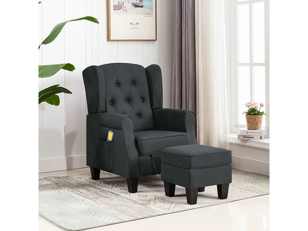 Fauteuil de massage avec repose-pied Gris foncé Tissu 2
