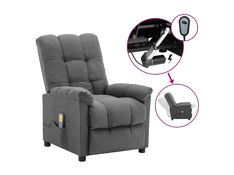Fauteuil de massage inclinable électrique Gris clair Tissu 3