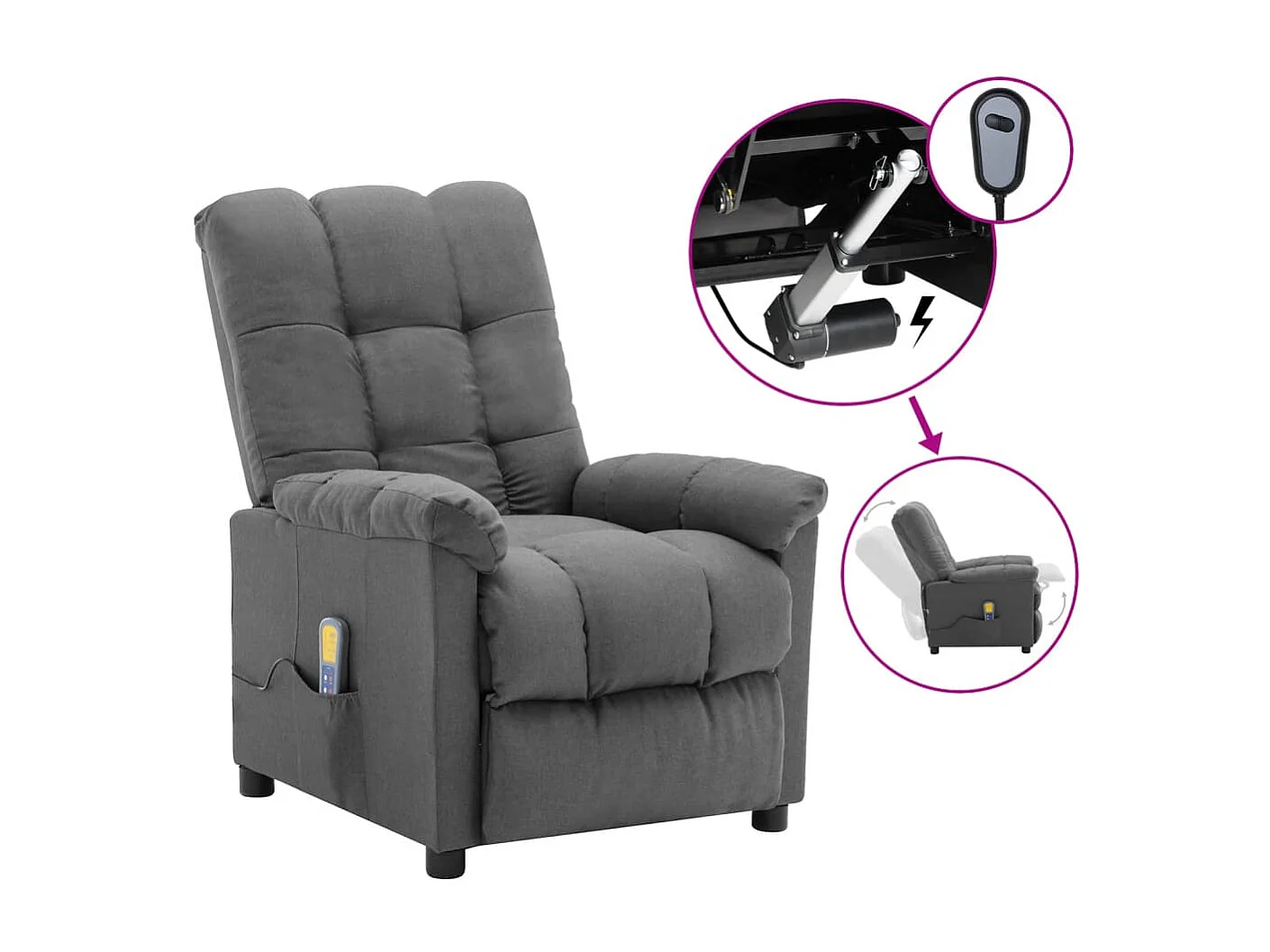 Fauteuil de massage inclinable électrique Gris clair Tissu 3