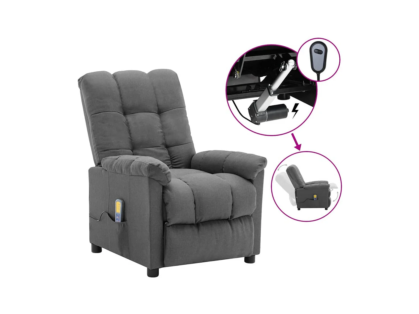 Fauteuil de massage inclinable électrique Gris clair Tissu 3