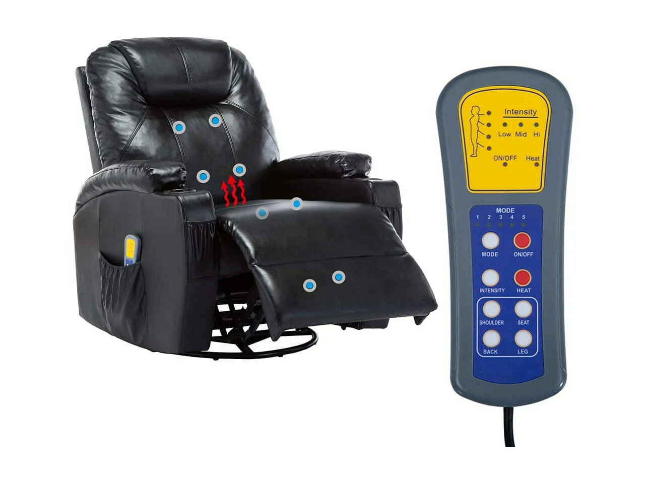 Fauteuil de massage inclinable électrique simili cuir noir Ripau