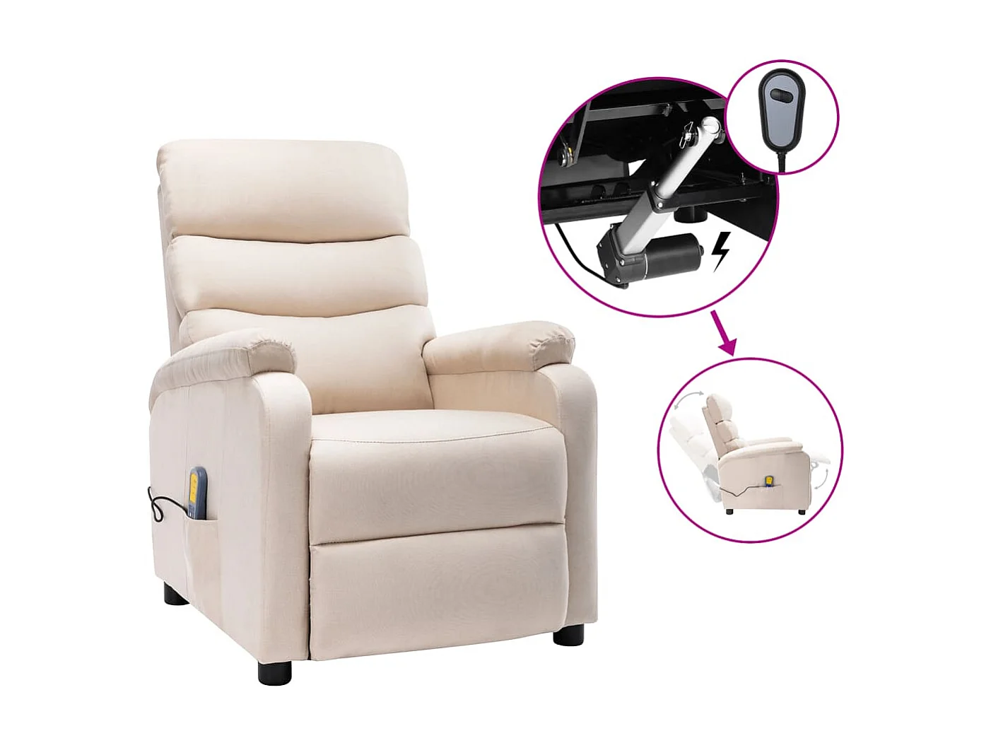 Fauteuil inclinable électrique de massage Crème Tissu 3