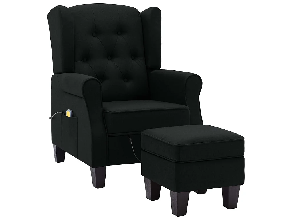 Fauteuil de massage avec repose-pied Noir Tissu