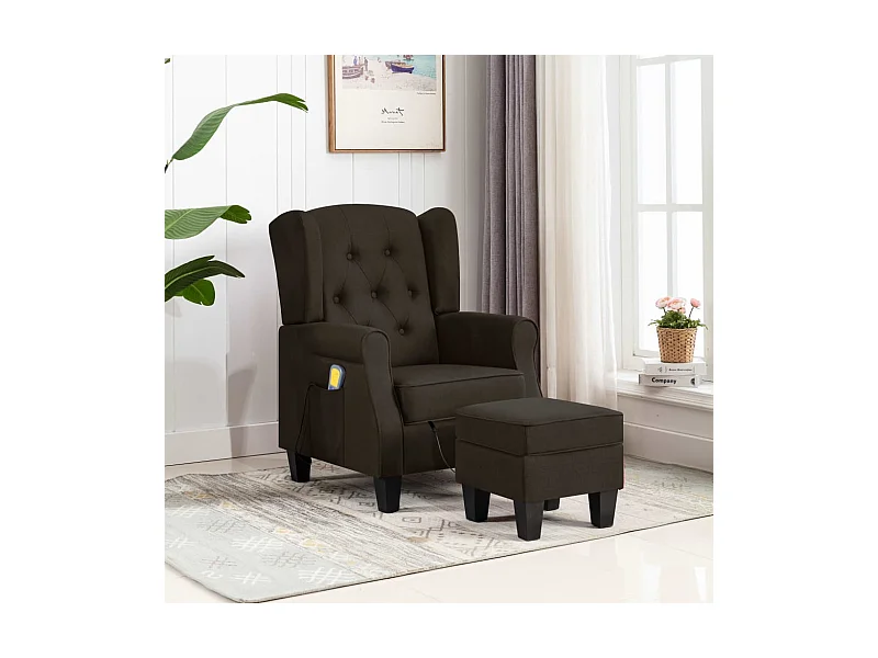 Fauteuil de massage avec repose-pied Marron foncé Tissu