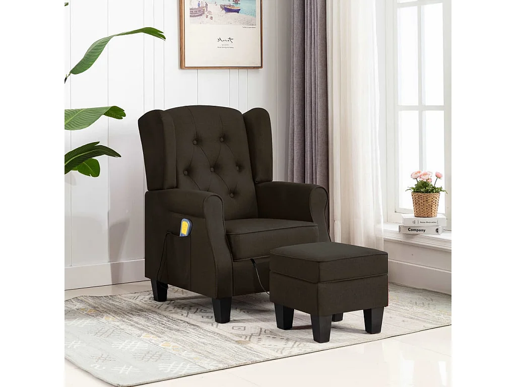 Fauteuil de massage avec repose-pied Marron foncé Tissu