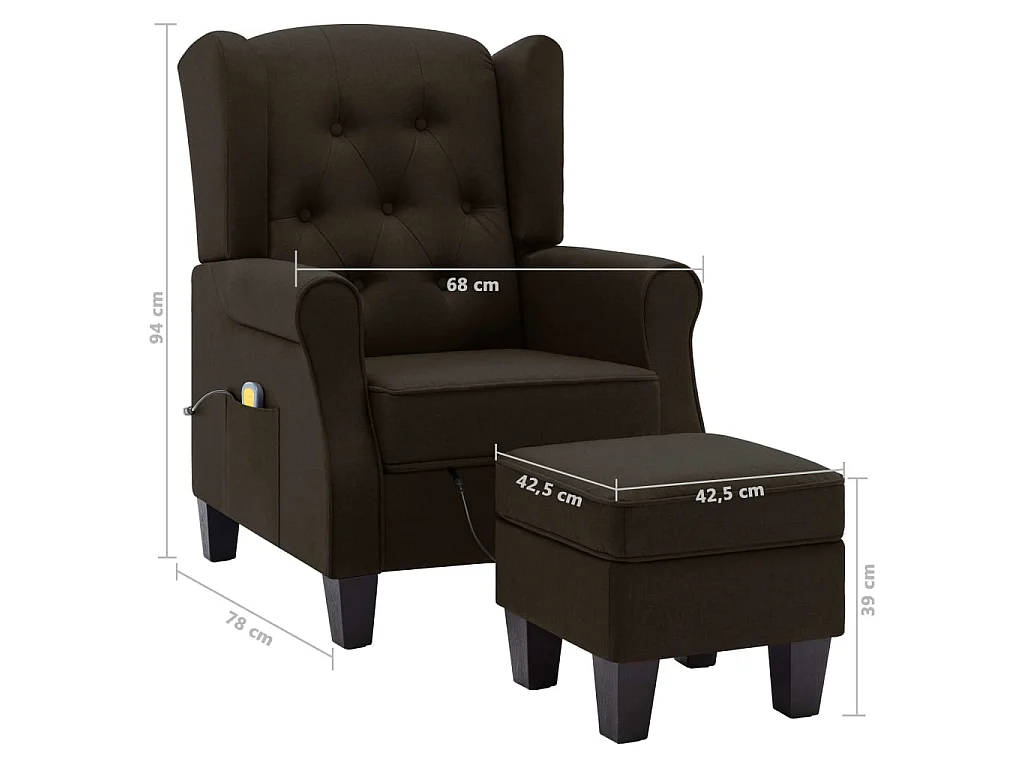 Fauteuil de massage avec repose-pied Marron foncé Tissu