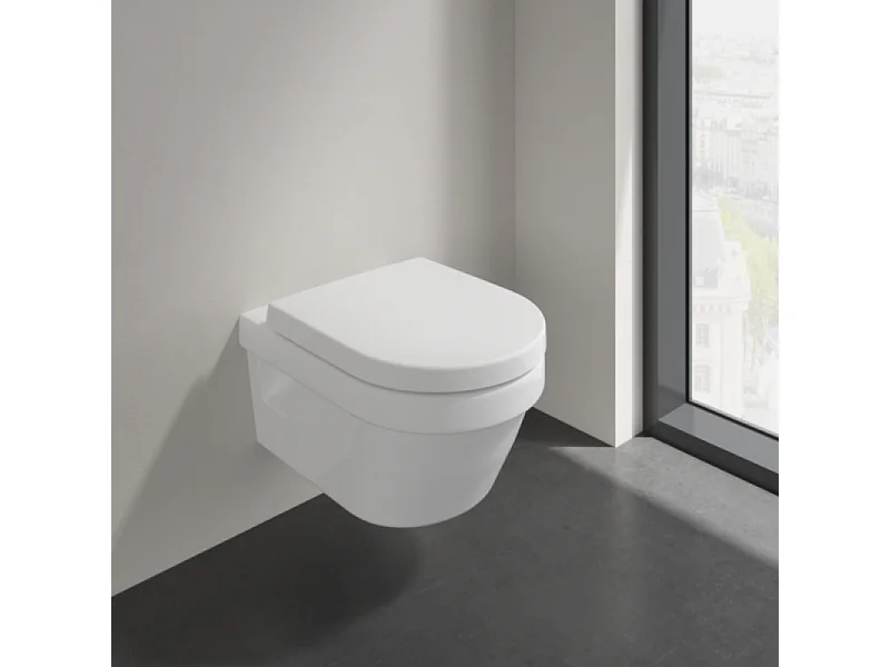 WC suspendu sans bride VILLEROY ET BOCH Architectura + abattant + bati support GROHE + plaque de commande blanche