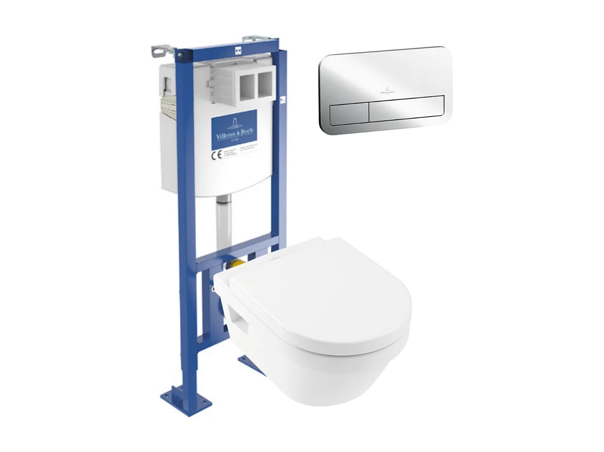 WC suspendu sans bride VILLEROY ET BOCH Architectura + abattant + Bâti-support Villeroy & Boch ViConnect + Plaque de commande
