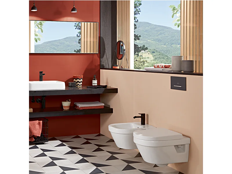 WC suspendu sans bride VILLEROY ET BOCH Architectura + abattant + Bâti-support Villeroy & Boch ViConnect + Plaque de commande