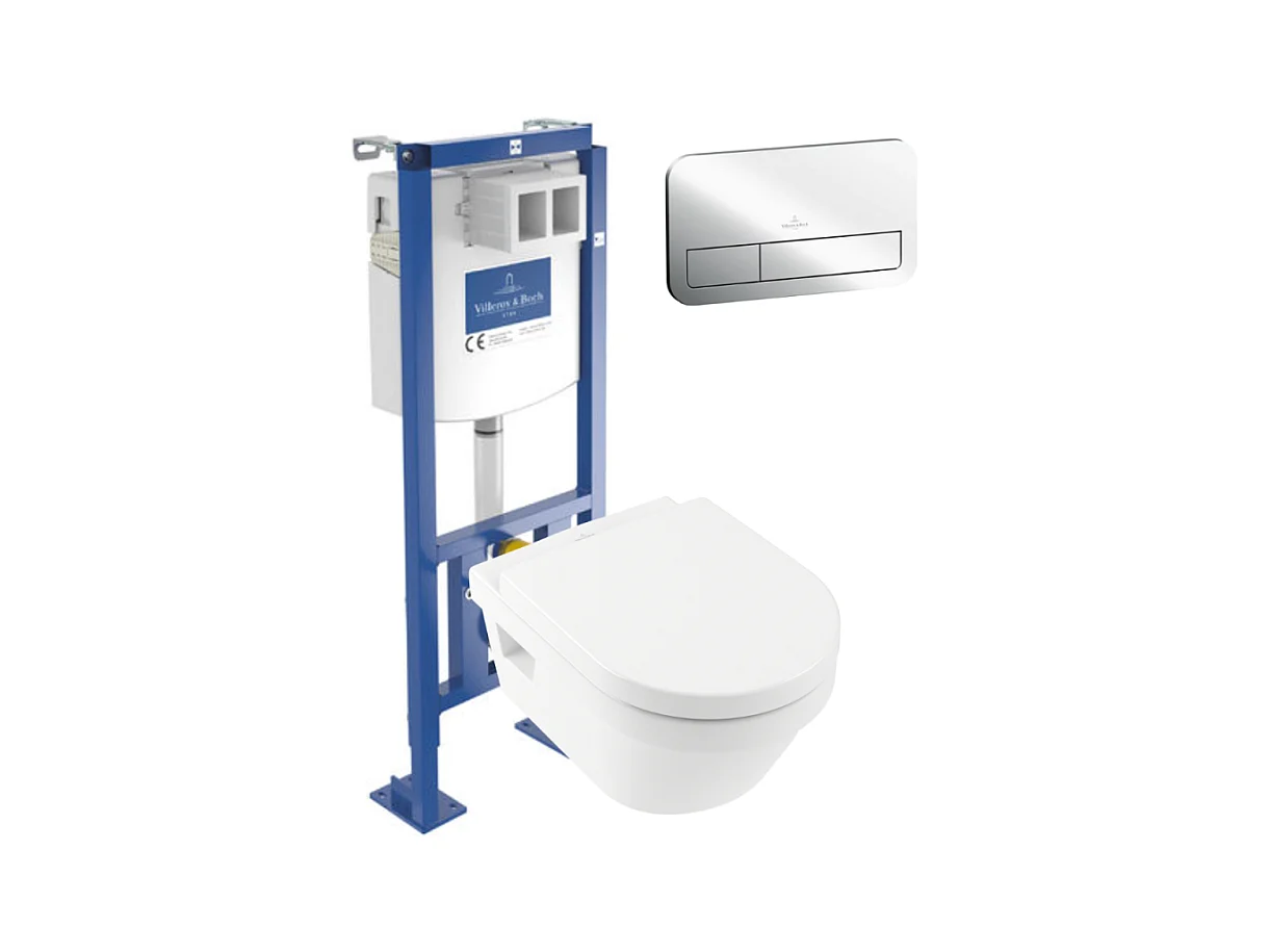 WC suspendu sans bride VILLEROY ET BOCH Architectura + abattant + Bâti-support Villeroy & Boch ViConnect + Plaque de commande