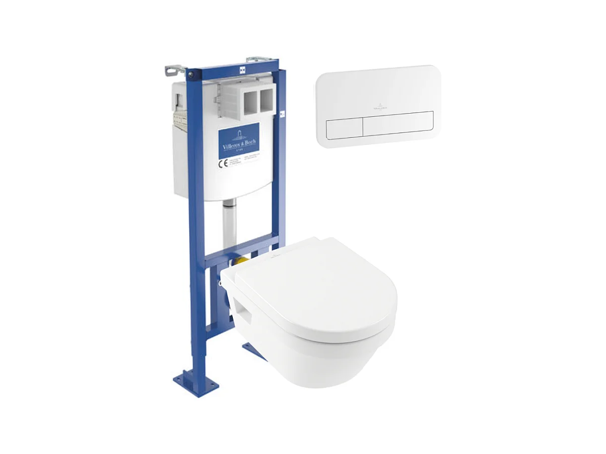 WC suspendu sans bride VILLEROY ET BOCH Architectura + abattant + Bâti-support Villeroy & Boch ViConnect + Plaque de commande