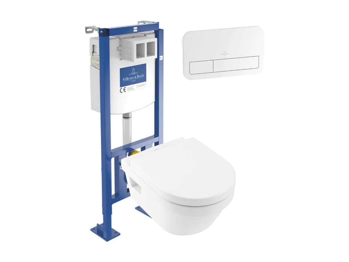 WC suspendu sans bride VILLEROY ET BOCH Architectura + abattant + Bâti-support Villeroy & Boch ViConnect + Plaque de commande