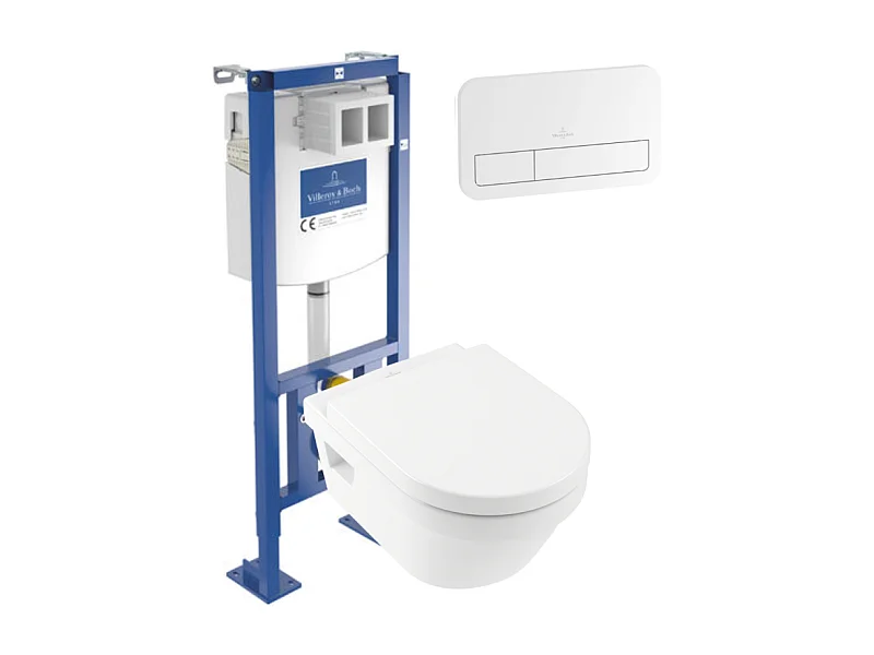 WC suspendu sans bride VILLEROY ET BOCH Architectura + abattant + Bâti-support Villeroy & Boch ViConnect + Plaque de commande