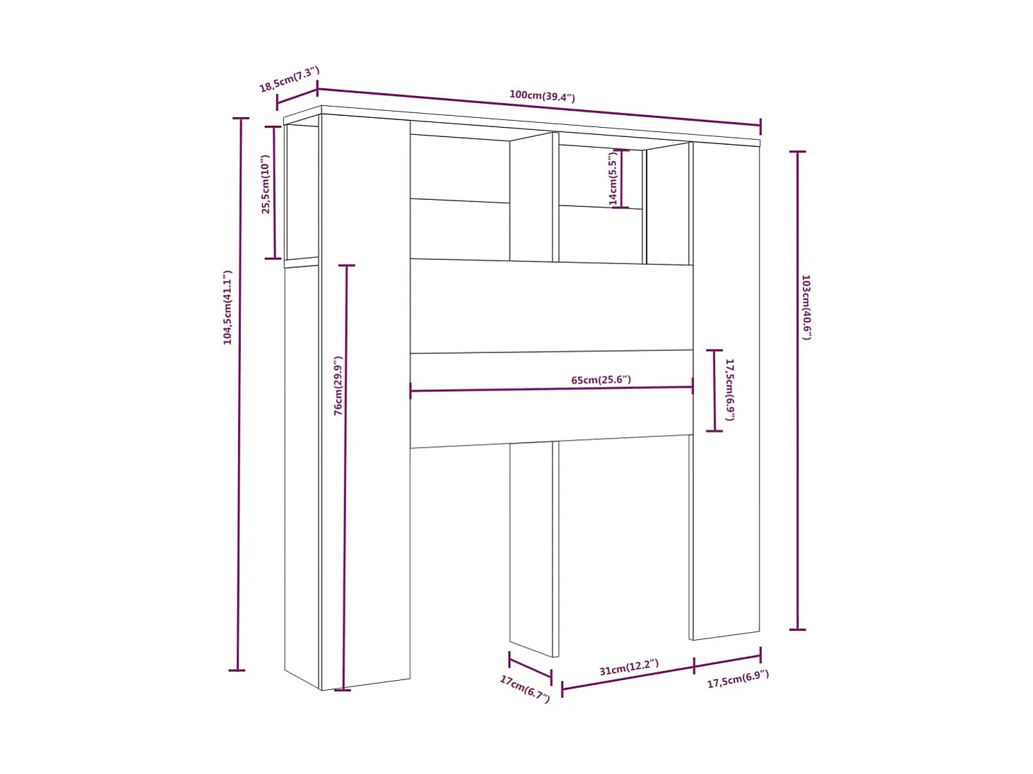 Armoire de tête de lit Blanc 100x18,5x104,5