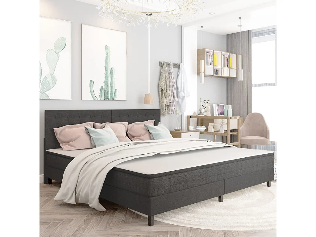 Tête de lit touffetée Gris foncé Tissu 200x200