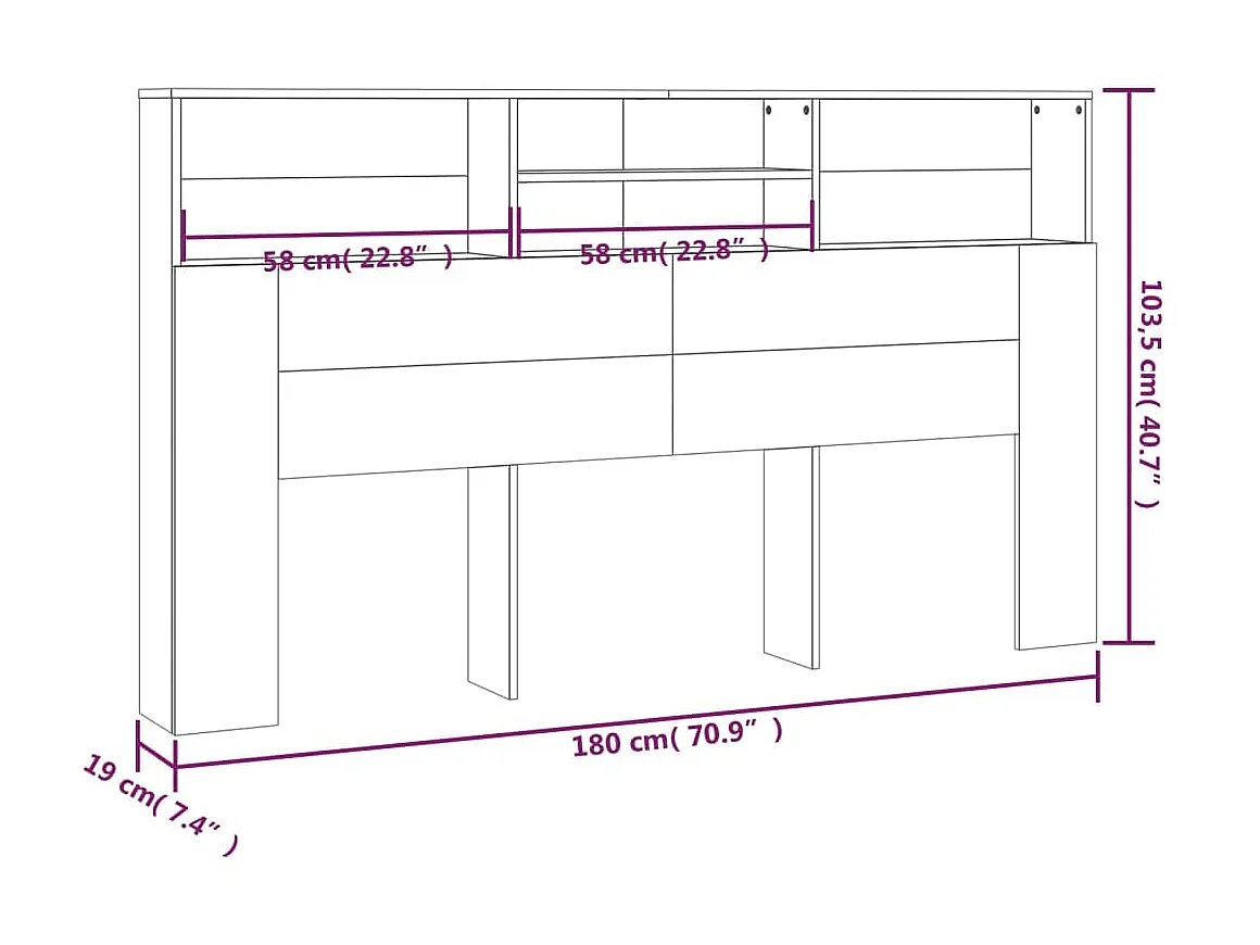 Armoire de tête de lit Blanc 180x19x103,5