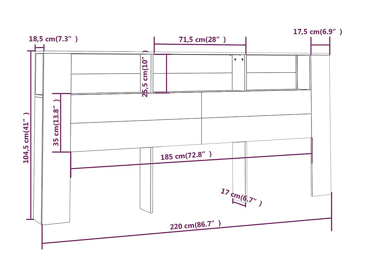 Armoire de tête de lit Blanc 220x18,5x104,5