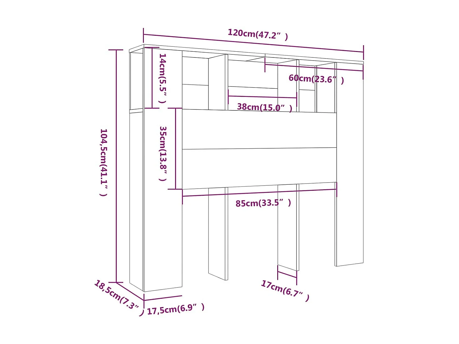Armoire de tête de lit Gris béton 120x18,5x104,5