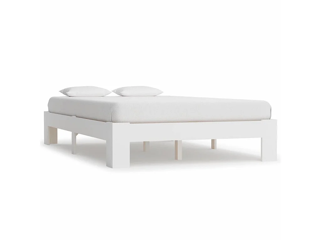 Cadre de lit Blanc Bois de pin massif 140x200 4