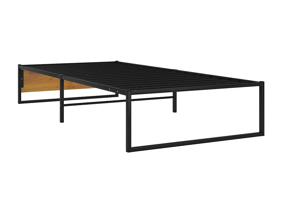 Cadre de lit en bois naturel et métal noir Voza-90x200