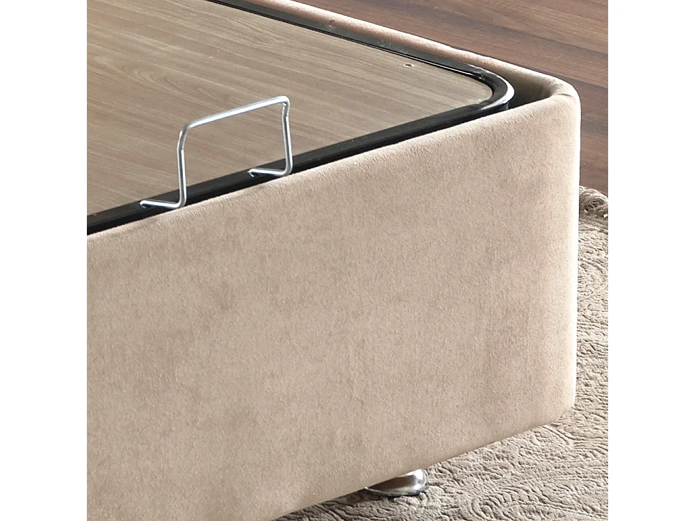 Cadre de lit avec coffre de rangement tissu marron clair Rika - 6 tailles-Couchage 140x190 cm