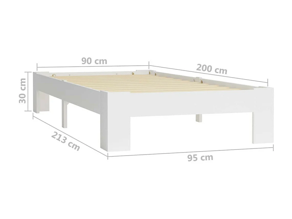 Lit Blanc Bois de pin massif 90x200 2