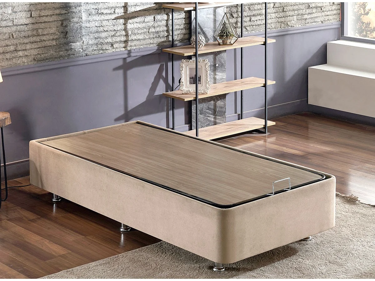 Cadre de lit avec coffre de rangement tissu marron clair Rika - 6 tailles-Couchage 160x200 cm