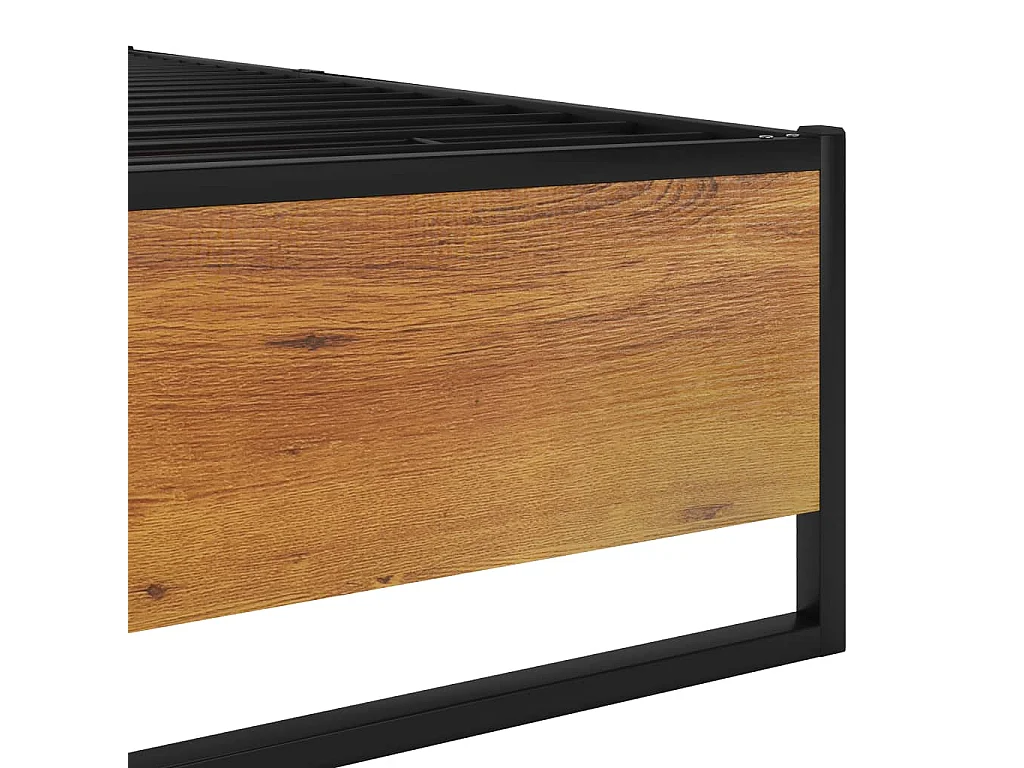 Cadre de lit en bois naturel et métal noir Voza-160x200