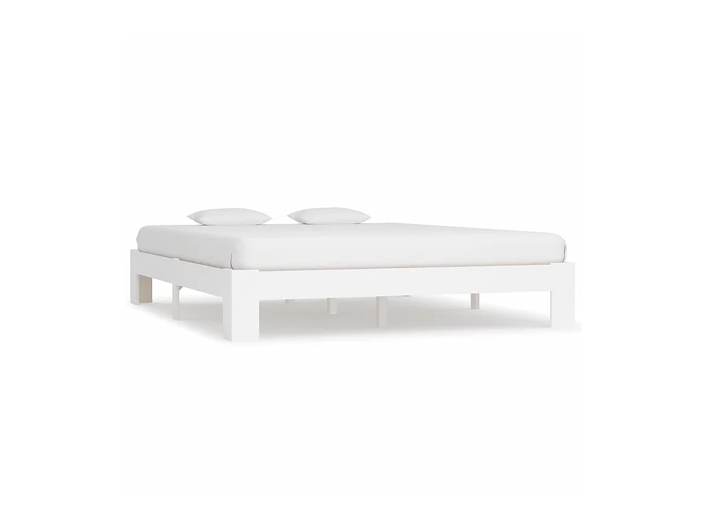 Cadre de lit Blanc Bois de pin massif 160x200 6
