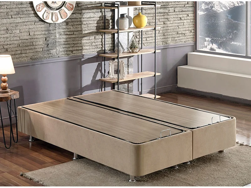 Cadre de lit avec coffre de rangement tissu marron clair Rika - 6 tailles-Couchage 150x200 cm