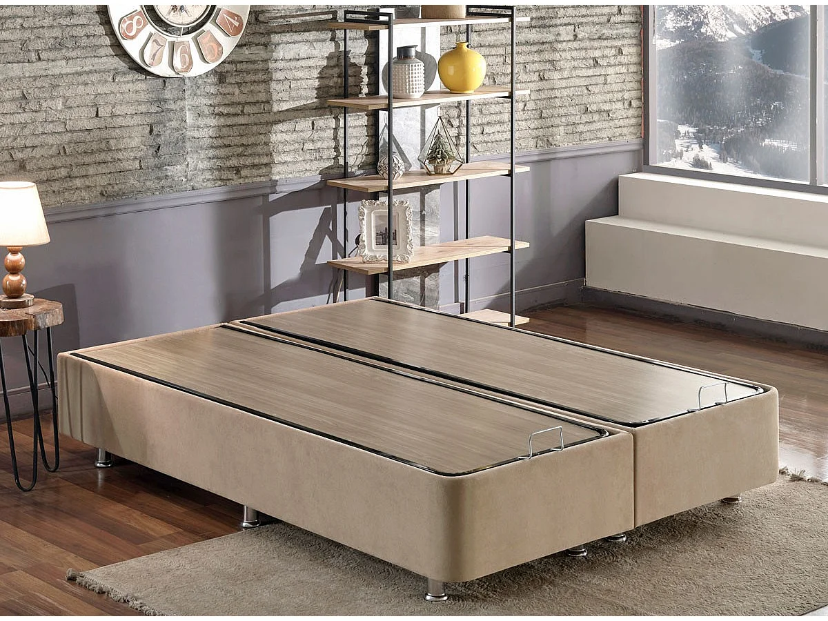 Cadre de lit avec coffre de rangement tissu marron clair Rika - 6 tailles-Couchage 150x200 cm