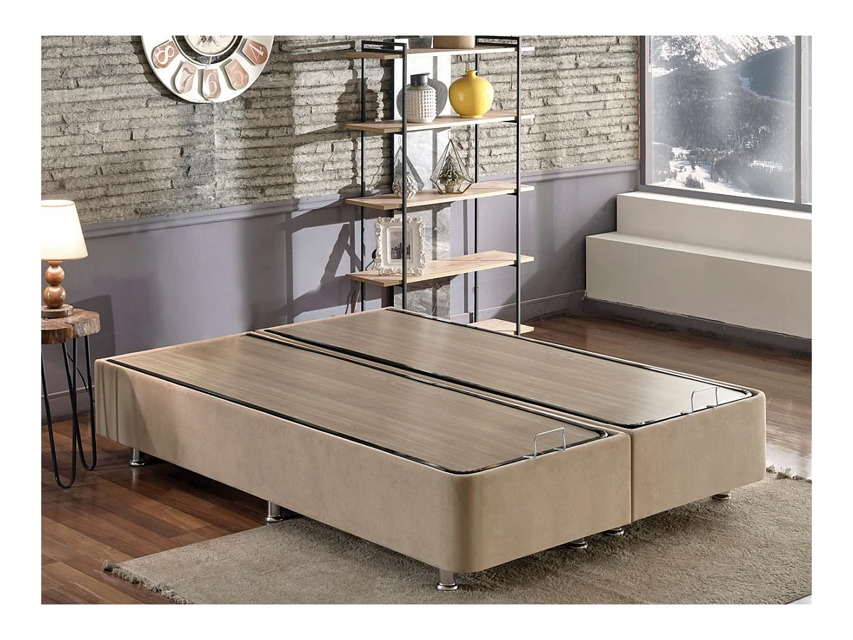 Cadre de lit avec coffre de rangement tissu marron clair Rika - 6 tailles-Couchage 120x200 cm