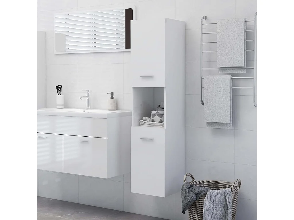 Armoire de salle de bain Blanc brillant 30x30x130
