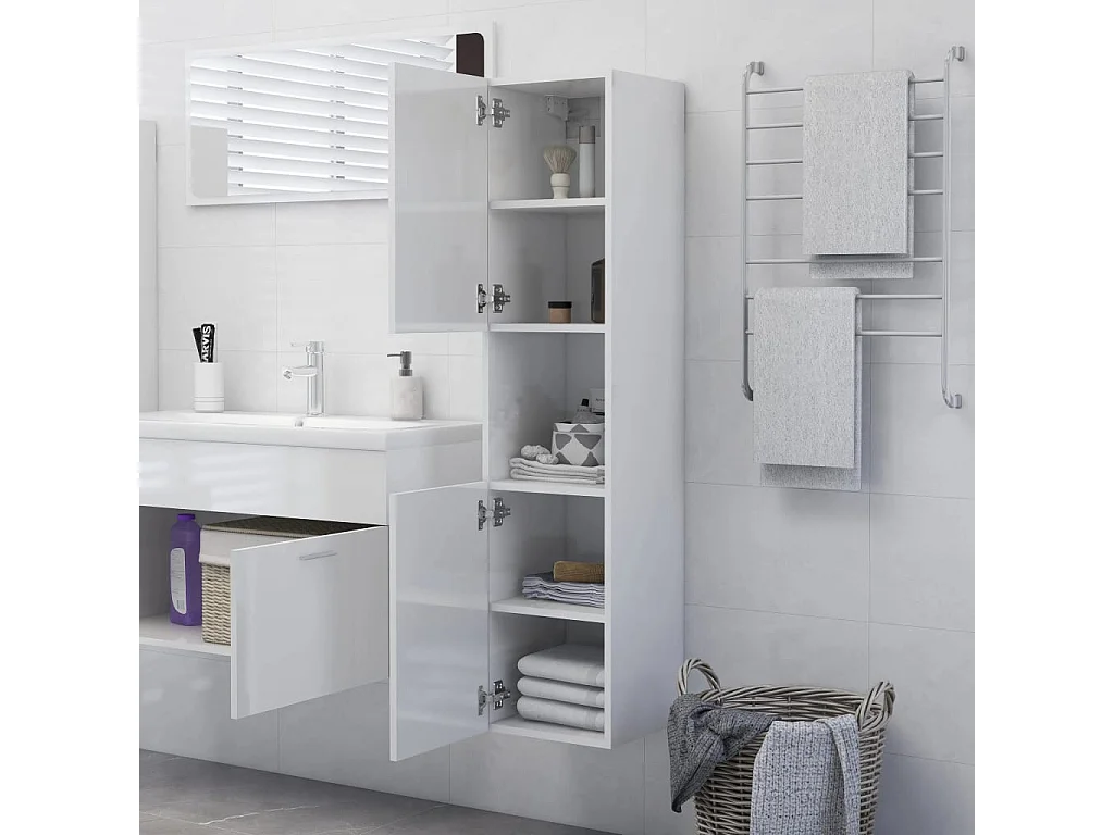 Armoire de salle de bain Blanc brillant 30x30x130